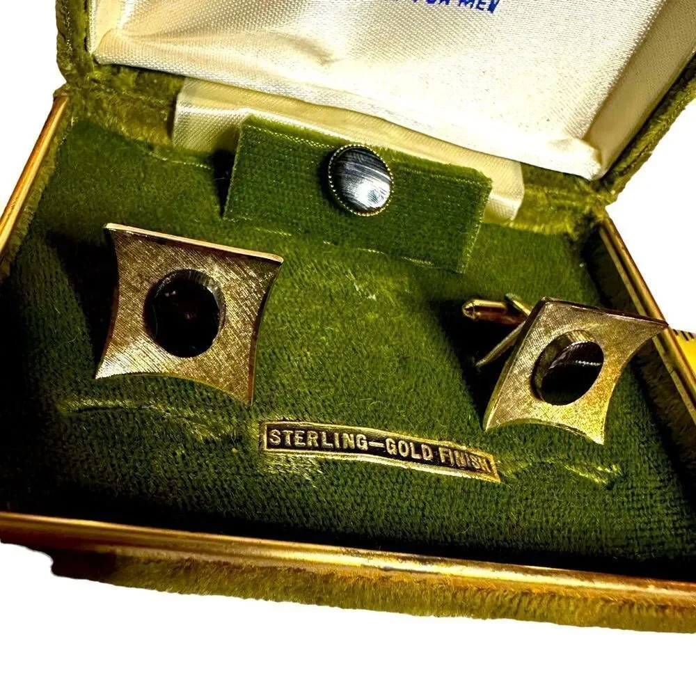 Vintage gold finish sterling silver Cufflinks and tie stud